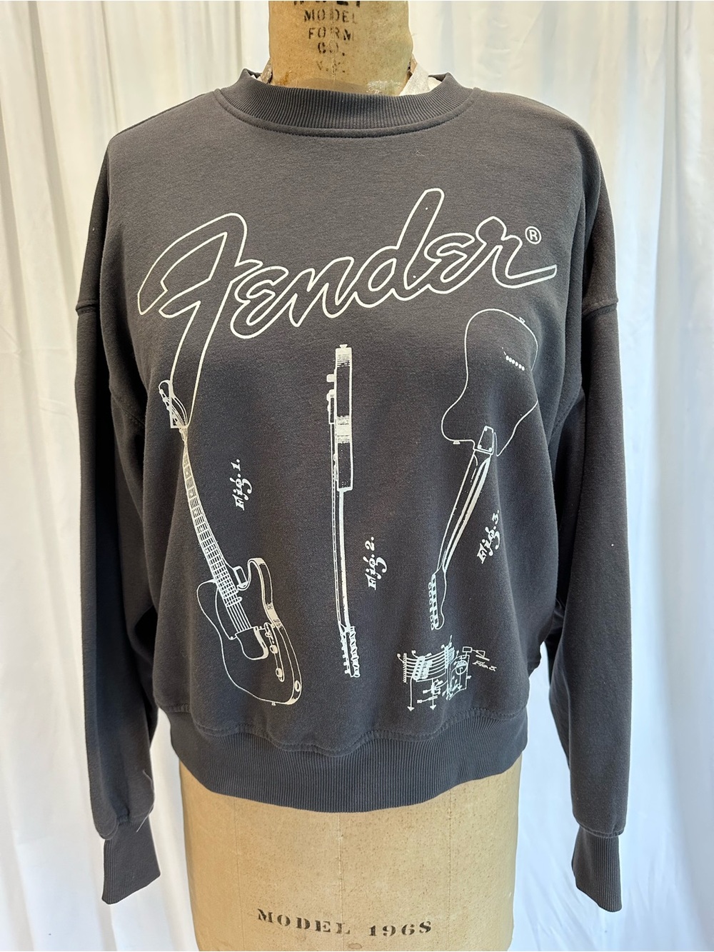 Fender Charcoal Crewneck Sweatshirt with White Guitar Graphics